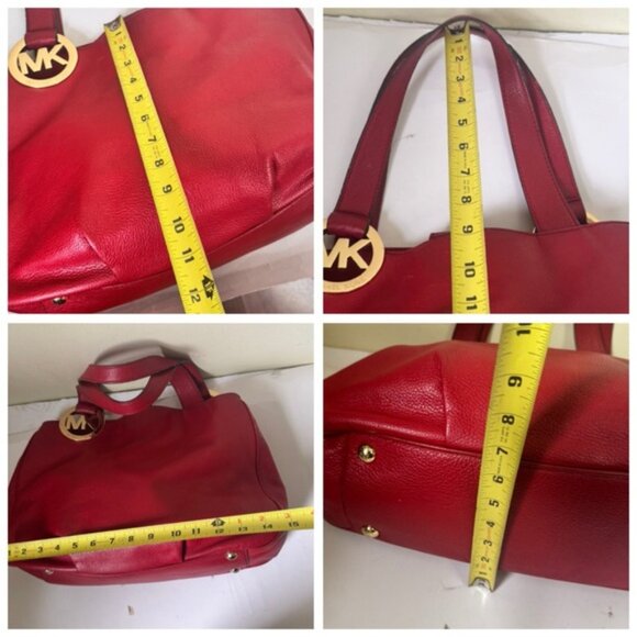 Michael Kors Leather Fulton East West Shoulder Tote Bag Satchel Compartments Red - Picture 16 of 16
